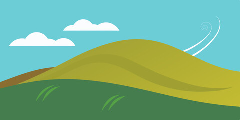 Obraz premium Scenic Windy Hill Landscape Background with Blowing Grass Vector Illustration