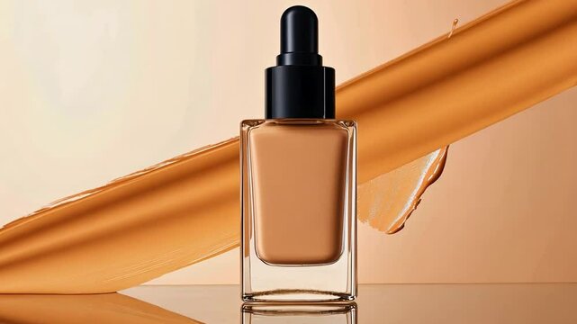 A bottle of foundation product with a beauty liquid flow effect