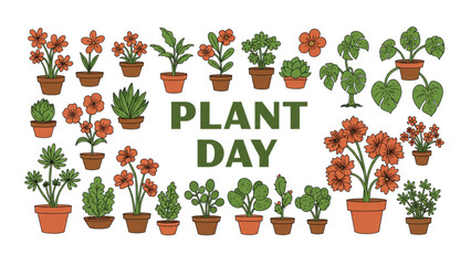 Celebrate Plant Day with this delightful collection of potted plants perfect for spring designs, branding, and logo creation.