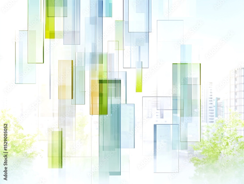 Poster abstract geometric cityscape background with soft focus and layered transparent shapes