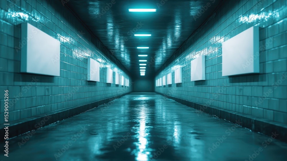 Aufkleber a captivating long tunnel with glossy tiles and vibrant lighting, creating an atmosphere of intrigue