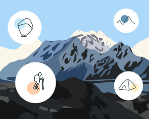 Vector isolated illustration of highland mountain landscape.