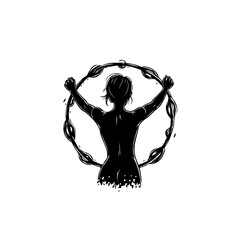 Empowered Silhouette: Woman Raising a Wreath in Triumph - Vector Illustration