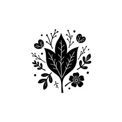 Elegant floral design featuring leaves and flowers in a minimalist black and white style