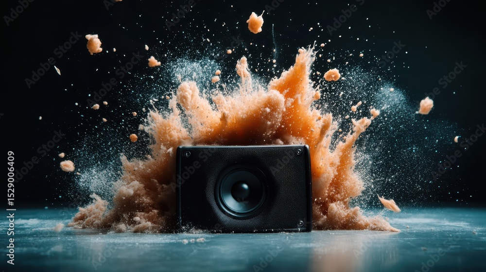 Aufkleber a dramatic image capturing the explosion of sound waves interacting with flour, creating a mesmerizi