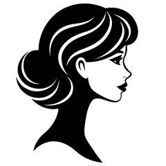 Elegant Woman's Profile Black and White Silhouette Illustration