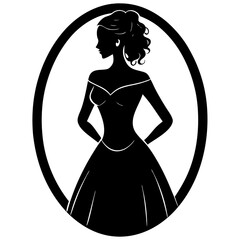 Elegant Silhouette of a Woman in a Ball Gown Classic Black and White Illustration
