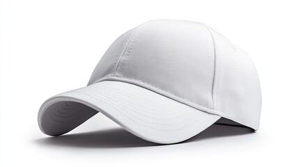 Classic White Baseball Cap with a White Brim, Isolated 