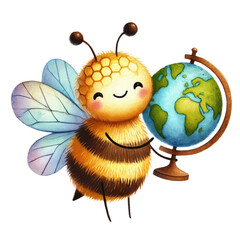 Cute watercolor clipart of bees going back to school, featuring adorable elements like books, pencils, backpacks, and chalkboards. Perfect for children’s projects, nursery decorations, or school-theme