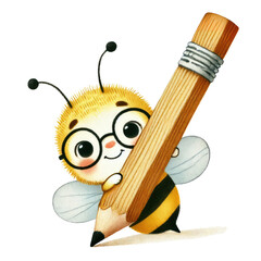 Cute watercolor clipart of bees going back to school, featuring adorable elements like books, pencils, backpacks, and chalkboards. Perfect for children’s projects, nursery decorations, or school-theme