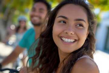 Fototapeta premium Bicycle rides smiling smile togetherness.