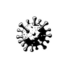 Monochrome Illustration of a Coronavirus Particle with Spikes and Surface Detail