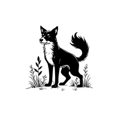 Obraz premium Elegant Black and White Illustration of a Border Collie in Natural Setting