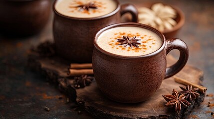 Clay Mug of Spiced Chai Tea with Aromatic Spices for Cozy and Inviting Beverage Photography