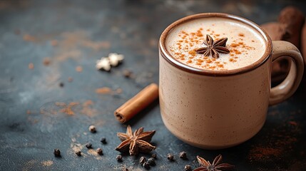Clay Mug of Spiced Chai Tea with Aromatic Spices for Cozy and Inviting Beverage Photography