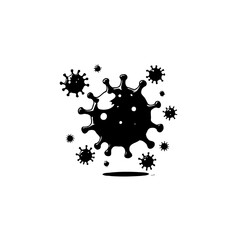 Black and white illustration showcasing a coronavirus-like structure in abstract format