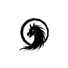 Powerful black horse logo with a circle frame: symbol of strength and grace