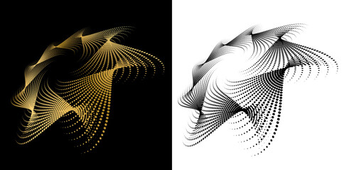 Digital Art for Textile, Cosmetics, Interior, Medical, Tech, and Fashion Icon, Background. Dynamic Halftone Pattern with Flowing Shapes Abstract Gradient and Black White Circular Wave Design JPG 