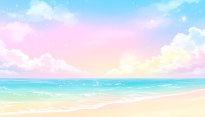 楽園の入り口：煌めく水面とメルヘンな雲Generated image