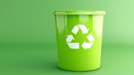 A green and white recycling bin with a white background