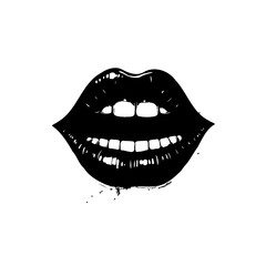 Naklejka premium Bold and Seductive: Black Lips with Glossy Texture in High Contrast Illustration