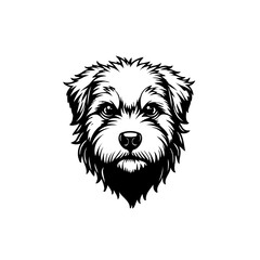 Detailed monochrome illustration of a scruffy terrier dog head portrait art