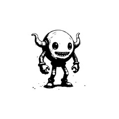 Cartoon devilish character illustration with horns and smiling face on white background