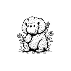 Adorable puppy illustration with floral accents for children's designs and storytelling