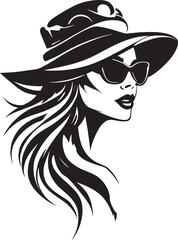 Glamorous Woman with Hat and Sunglasses Silhouette Fashionable Female Profile Vector Art Stylish Lady Graphic