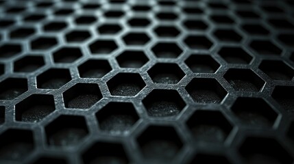 Close-up of a Black Honeycomb Pattern with a Textured Surface for Industrial or Modern Designs