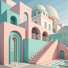  Abstract Architectural Rendering Pastel Colors Geometric Shapes
