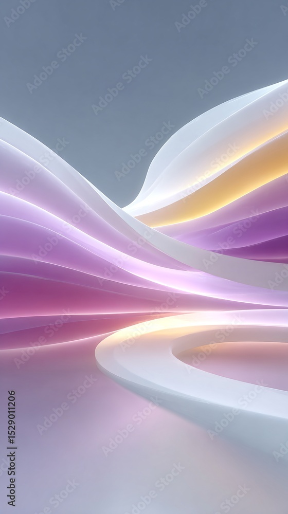 Poster abstract layered curves with soft purple and white gradient