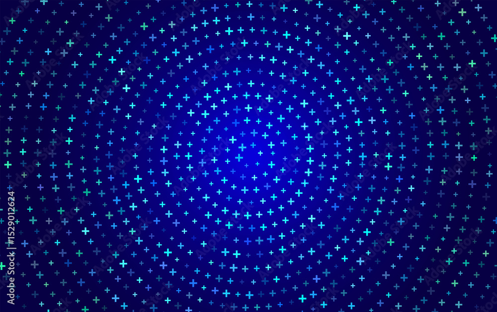 Poster blue math symbols pattern. abstract plus signs circles background. mathematical design elements. med
