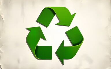 Obraz premium Green recycling symbol on aged, crumpled paper background emphasizing sustainability and environmental conservation. The image conveys an eco-friendly message suitable for themes related to recycling