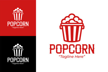 Creative Popcorn Logo Design in Red for Fast Food and Cinema Branding