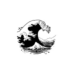 Monochrome Illustration of a Powerful Wave: A Symbol of Nature's Strength