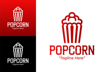 Customizable Popcorn Logo in Red and White for Fast Food and Movie Branding