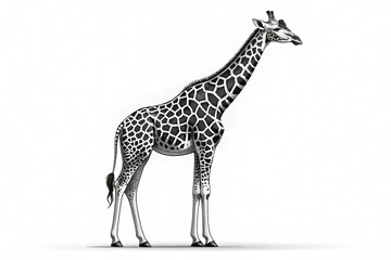 Naklejka premium Majestic Reticulated Giraffe Illustration African Wildlife Black and White Animal Art