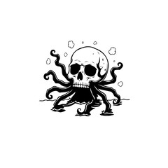 Skull Octopus Hybrid: A Spooky Sea Creature Illustration with a unique design