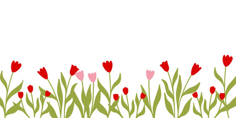 Horizontal Backdrop With Simple Flowers on White