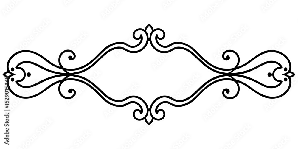 Poster decorative flourish divider in minimal outline style, isolated vector image on transparent backgroun
