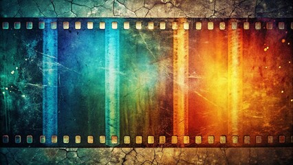 Aged film strip with vibrant color gradient