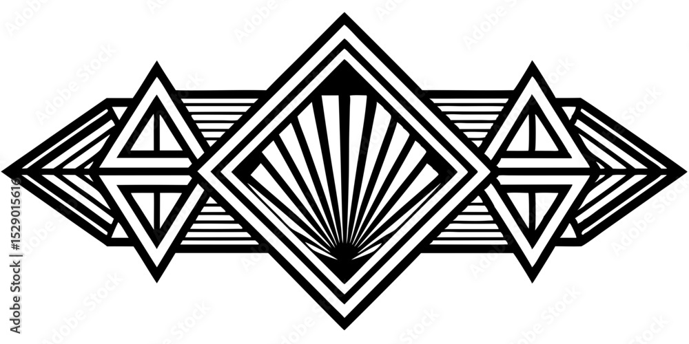 Poster geometric art deco divider with symmetrical lines, isolated vector image on transparent background