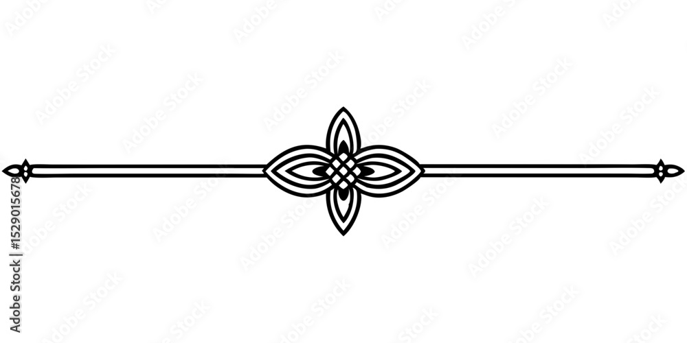 Poster decorative horizontal divider with central ornament, isolated vector image on transparent background