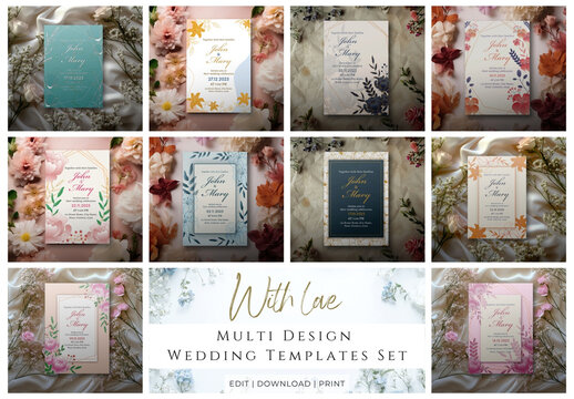 Elegant Indian Wedding Invitation Cards Collections, Multiple Invitations, Ready to Print and Editable Adobe Illustrator File. 