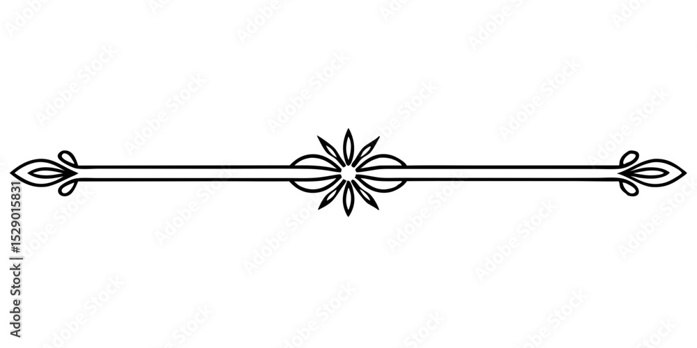 Poster decorative divider line with floral elements on transparent background, isolated vector image