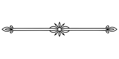 Decorative divider line with floral elements on transparent background, Isolated vector image 