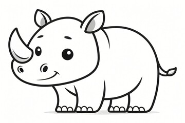 Obraz premium Adorable Cartoon Rhino Illustration Cute Baby Rhino Drawing Coloring Page Wildlife Animal