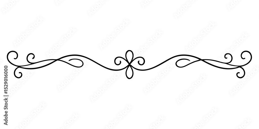 Poster isolated decorative divider with intricate swirls and curves, vector image on transparent background