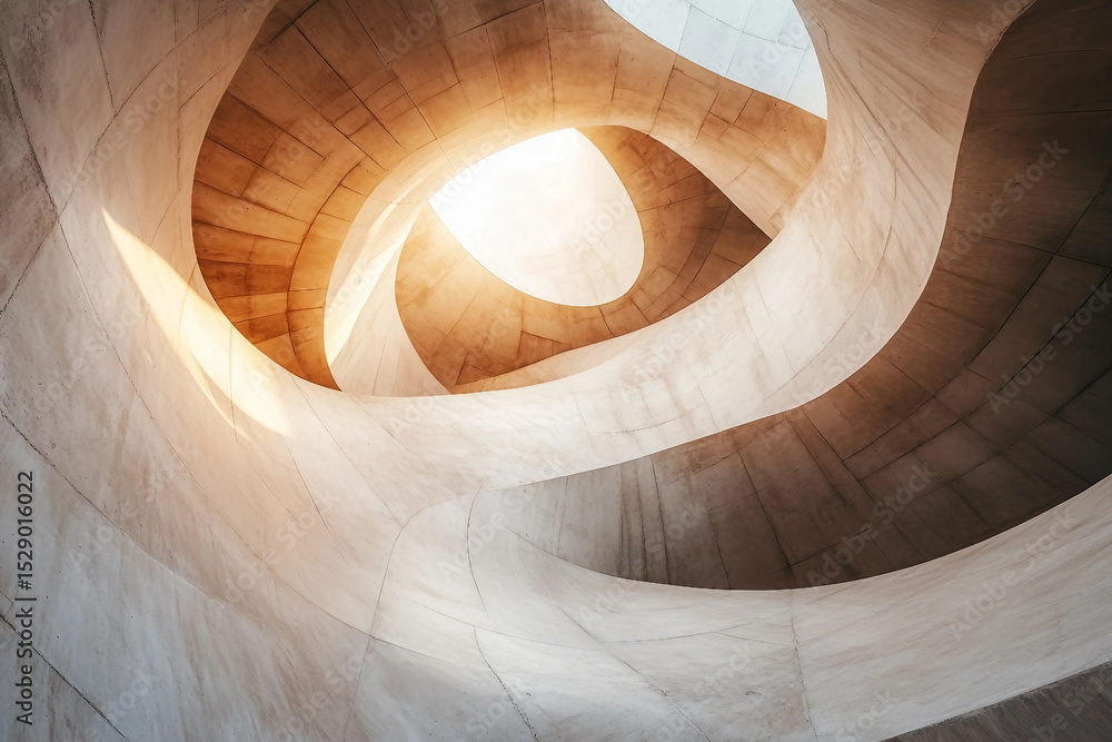 Poster abstract spiral tunnel with smooth curves and minimalist monochrome visual effect, generative ai
